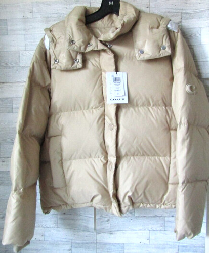 Nuova giacca tampone Coach donna corta anatra piumino cappotto beige taglia M