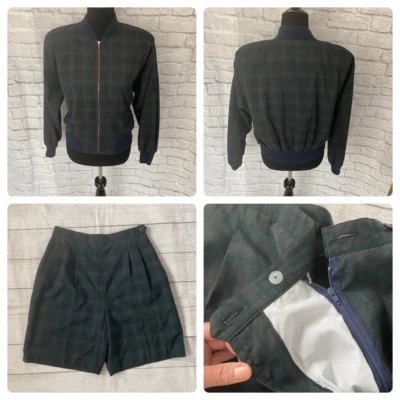 Hana Sport Vintage Años 80 Golf/Tenis Chaqueta y Pantalones Cortos Conjunto Cuadros Verde Foto 1 de 4