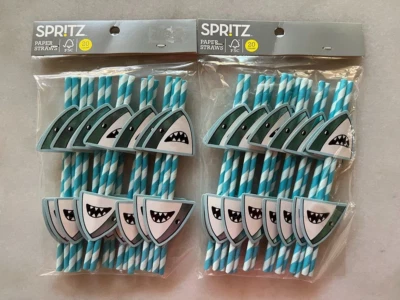 NEW! Lot of 2 Target Spritz Shark Party Paper Straws 20 Count Each - Image 1 of 2