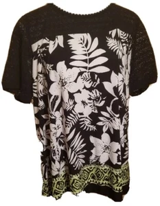Alfred Dunner Damen Blumendruck Top Größe 1X Kurzarm Schwarz Tropical Shirt - Bild 1 von 14