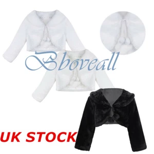 UK Girls Wedding Faux Fur Coat Birthday Party Princess Bolero Shrug Cape Jacket - Picture 1 of 39