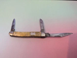 Vintage C.F. Kayser Solingen Germany 3 Blade Knife Yellow Serpentine - Picture 1 of 17