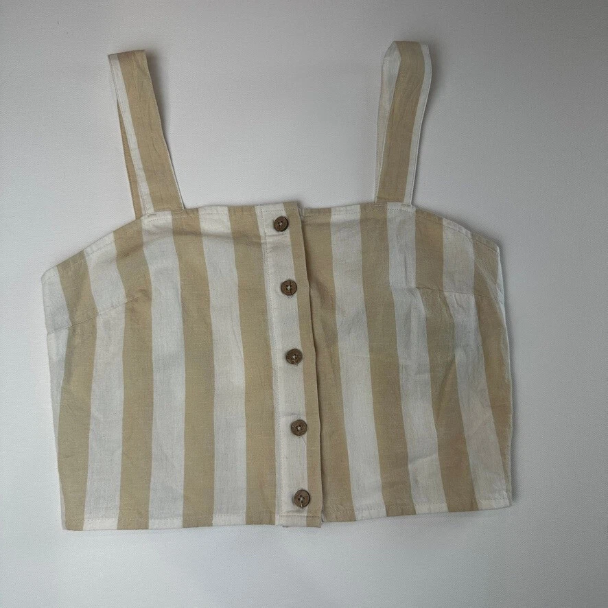 Top corto Billabong para mujer pequeño cami a rayas, botones delanteros, mezcla de algodón y lino Foto 1 de 4