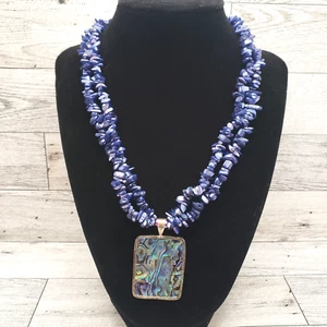LUC 925 Sterling Abalone Shell Pendant Necklace 18" MoP Purple 2 Strand Beach - Picture 1 of 24