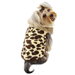 Klippo Padded Leopard Print Vest with Fur Collar Dog Clothes XS-XL Puppy Pet