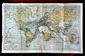 1894.Antica Mappa Geografica:ÜBERSICHTSKARTE DES WELTVERKEHRS - TRASPORTI MONDO. - Imagen 1 de 1