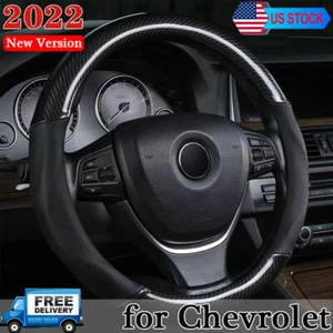 Microfiber Leather Carbon Fiber Steering Wheel Cover 15inch for CHEVROLET CHEVY - Picture 1 of 12