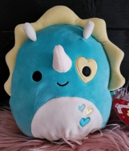 NWT! BRAEDON 8" Blue & Yellow Triceratops Valentines Day Squishmallow Dino New! - Picture 1 of 4
