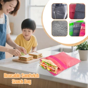 Reusable Sandwich Snack Bag Washable Eco-friendly TPU Kids School Lunch Bag. - Picture 1 of 21