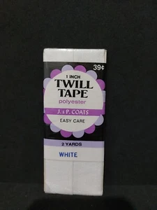J. & P. Coats 100% Polyester TWILL TAPE White, 1 inch wide, 2 yards NEW Vintage - Picture 1 of 2