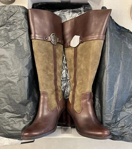 Etienne Aigner Boots Winston Tall Knee High Green/Brown Leather 5.5M NIB - Picture 1 of 9
