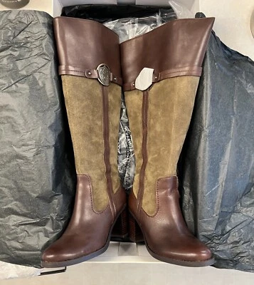 Botas Etienne Aigner Winston altas hasta la rodilla cuero verde/marrón 5,5 m nuevas en caja Foto 1 de 4
