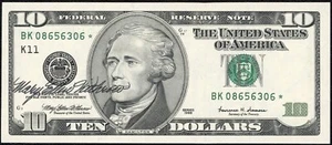 Mary Ellen Withrow Signed Autograph 1999 $10 Ten Dollar Federal Reserve Note UNC - Picture 1 of 2