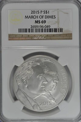 2015 P March of Dimes Uncirculated Silver Dollar NGC MS69 Brown Label - Image 1 of 2