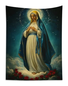 Red Rose Catholic Pictures Virgin Mary Tapestry for Bedroom Living Room Dorm - Picture 1 of 13