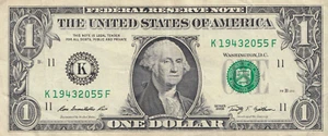 1943 2055 Tombstone Date Note Fancy Serial Number One Dollar Bill - Picture 1 of 1