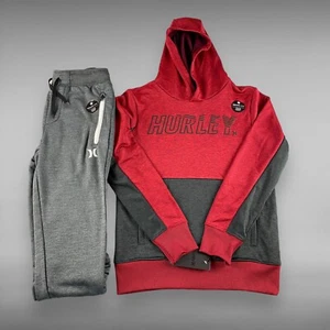 Hurley Nike Hoodie & Sweat Pants Combo Boys Medium Red Grey Dri Fit - Picture 1 of 16