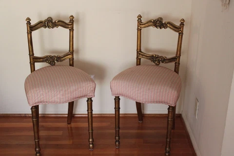 Pair of French Louis XVI Style Gilt Gold Wood Accent Chair Cover
