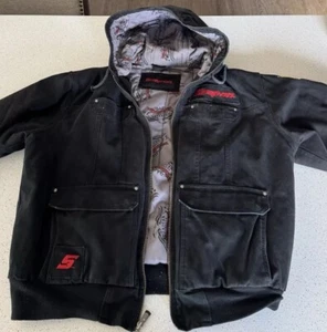 Vintage Snap On Tools Canvas gesteppte Kapuze durchgehender Reißverschluss schwarze Jacke Herren Größe XL - Bild 1 von 10