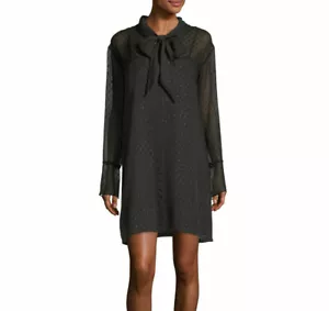 $ 395 Neu mit Etikett Theory Schal lange Glockenärmel Seide durchsichtig metallic schwarz Kleid Gr. 2 - Bild 1 von 12