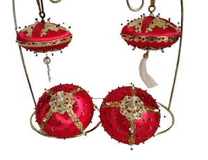 Lotto Vintage UFO Perline Rosse Push Pin Decorazione Natalizia Fatto a Mano Atomic Anni 60 Raso mcm - Foto 1 di 12