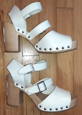 Sandalen mit Holzsohle, 37, weiß, Leder, Rucoline - Bild 1 von 4