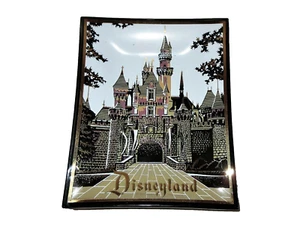 Vintage Disneyland Castle Smoky Glass Trinket Tray Dish Houze Art Gold & Black - Picture 1 of 5