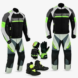 Motorbike Racing 2Piece Suit Motorcycle Waterproof with Armoured Jacket Green UK - Picture 1 of 12