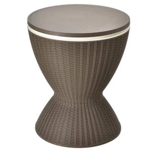 WELLFOR Outdoor Bar Table 32.5"H Plastic Frame With Extendable Tabletop Brown - Picture 1 of 3