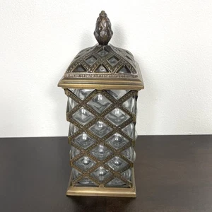 Vtg Caged Brass Bubble Glass Apothecary Jar & Lid Hand Blown Heavy - Picture 1 of 9