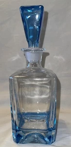 MCM/Art Deco Cyan Blau & Klarglas Abgeschrägte Kanten Karaffe mit Stopfen - Bild 1 von 11