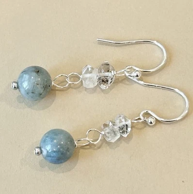 Pendientes Herkimer aguamarina natural diamantes plata esterlina tesoros Sundance Foto 1 de 4