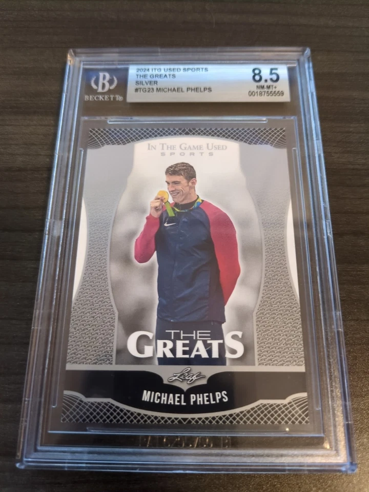2024 HOJA ITG USADO DEPORTES LOS GRANDES TG23 MICHAEL PHELPS PLATA Calificado 8.5 Foto 1 de 3