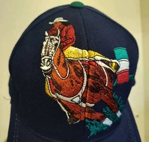 SUPER GRAPHICS RODEO BARREL RACING COWGIRL TRUCKER HAT BLUE STRAPBACK QUALITY - Picture 1 of 8