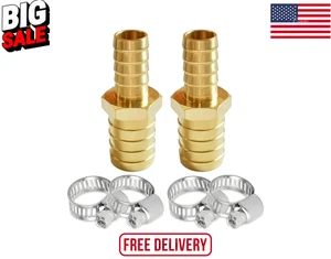 Accesorios de manguera de púas reductora de púas OD de latón de 3/8" a 1/2" 2 piezas con 4 piezas de acero inoxidable - Imagen 1 de 5