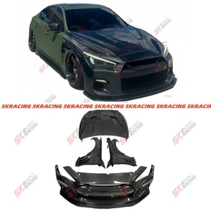 Real Carbon Fiber Front Bumper Hood Panels Body Kit For Fit INFINITI Q50 2014-24 - Foto 1 di 19