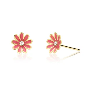 925 Sterling Silver Baby Flower Enamel CZ Stud Earrings Push-back Sleeper Studs - Picture 1 of 11