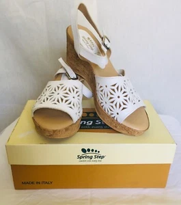 Spring Step Women’s Amelie White Leather Wedge Strap Sandal Size 9 NWB - Picture 1 of 10