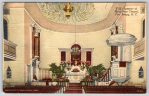1940's FORT BRAGG NC MAIN POST CHAPEL INTERIOR NORTH CAROLINA LINEN POSTCARD - Picture 1 of 2