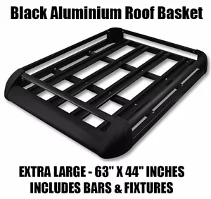 Groß Schwarz Aluminium Dachgepäckträger Korb Wanne Gepäck Fracht Träger mit Bars - Bild 1 von 6