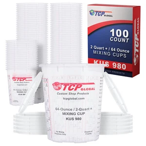 64-Ounce (2 Quart) Paint & Epoxy Mixing Cup Calibrated Ratios - 100 Cups/12 Lids - Picture 1 of 5