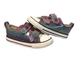 Converse Toddler 9 Shoes CTAS OX 2V Glitter Sneaker Style A00391C Ivory/Purple