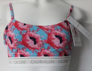 NWT Calvin Klein QF5727 "cK One" Logotipo de algodón inalámbrico Bralette, azul / rosa, S - Imagen 1 de 6
