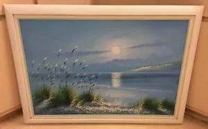 Dipinto olio originale, artista M Harry, tramonto paesaggio marino.24 x 36" - Foto 1 di 12