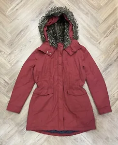 Pepe Jeans Full Zip Removable Fur Dark Red Parka Coat Women’s L - Picture 1 of 15