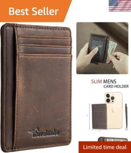 Slim Wallet Front Pocket Minimalist Leather RFID Blocking Medium Size - Picture 1 of 11