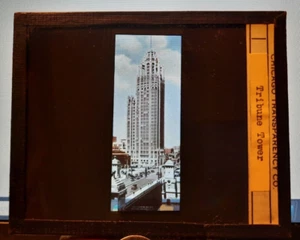 Vintage Magic Lantern Glass Slide color CHICAGO IL TRIBUNE TOWER - Picture 1 of 1