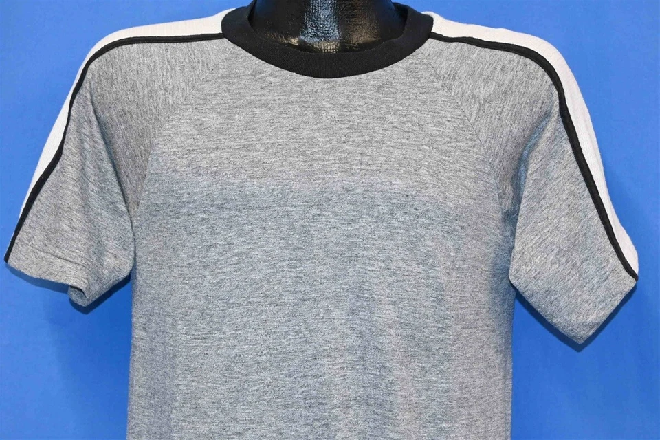 Camiseta vintage años 80 BLANCO GRIS RAYÓN TRI-MEZCLA RAGLÁN JERSEY JASPEADO MEDIANA M Foto 1 de 4