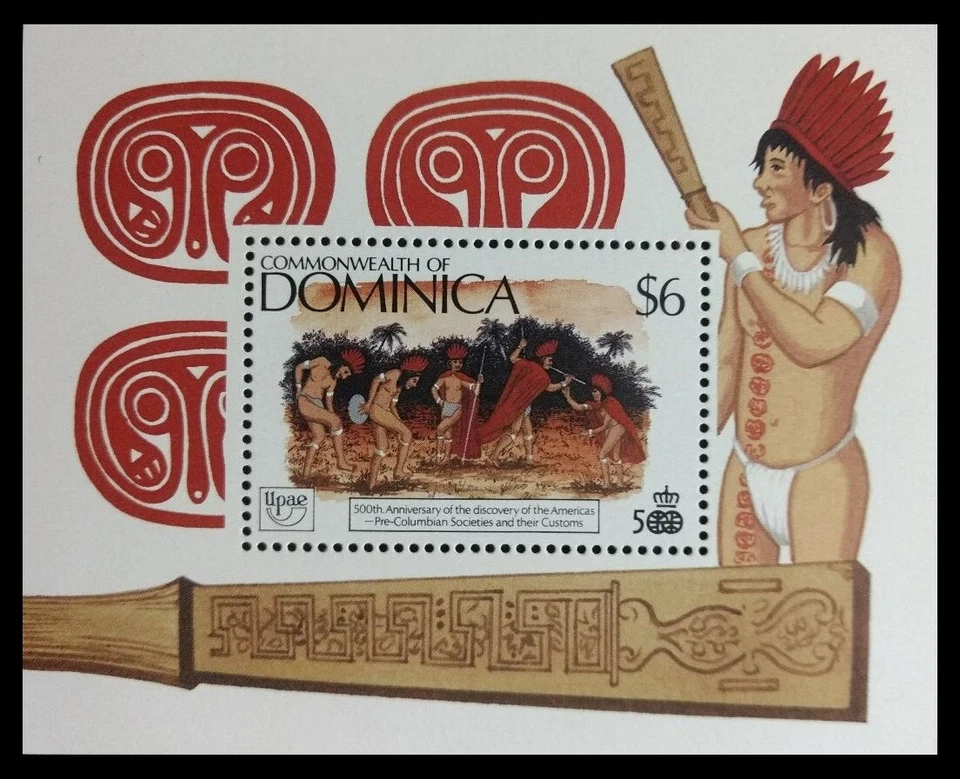 135. SELO DOMINICA 1990 M/S 500TH. ANIVERSÁRIO DA DESCOBERTA DA AMÉRICA, UPAE - Imagem 1 de 1