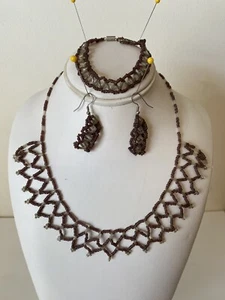 Handmade Beaded Necklace, Bracelet & French Hook Earrings Set - Picture 1 of 7